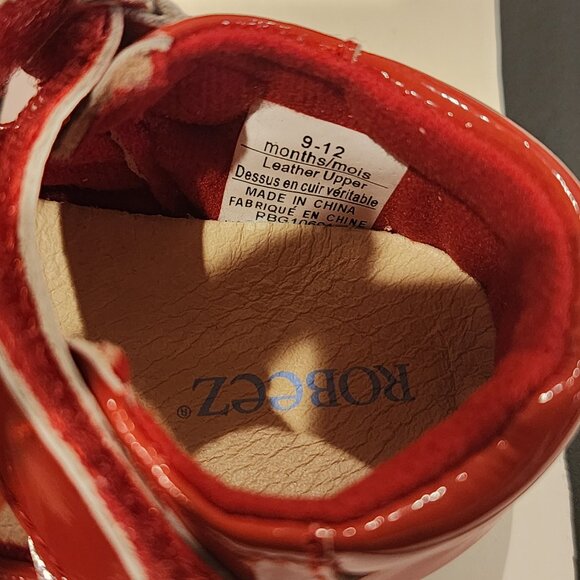"Robeez Red Leather Baby Mary Jane Shoes with Bow - Size 9-12M" - Picture 2 of 3